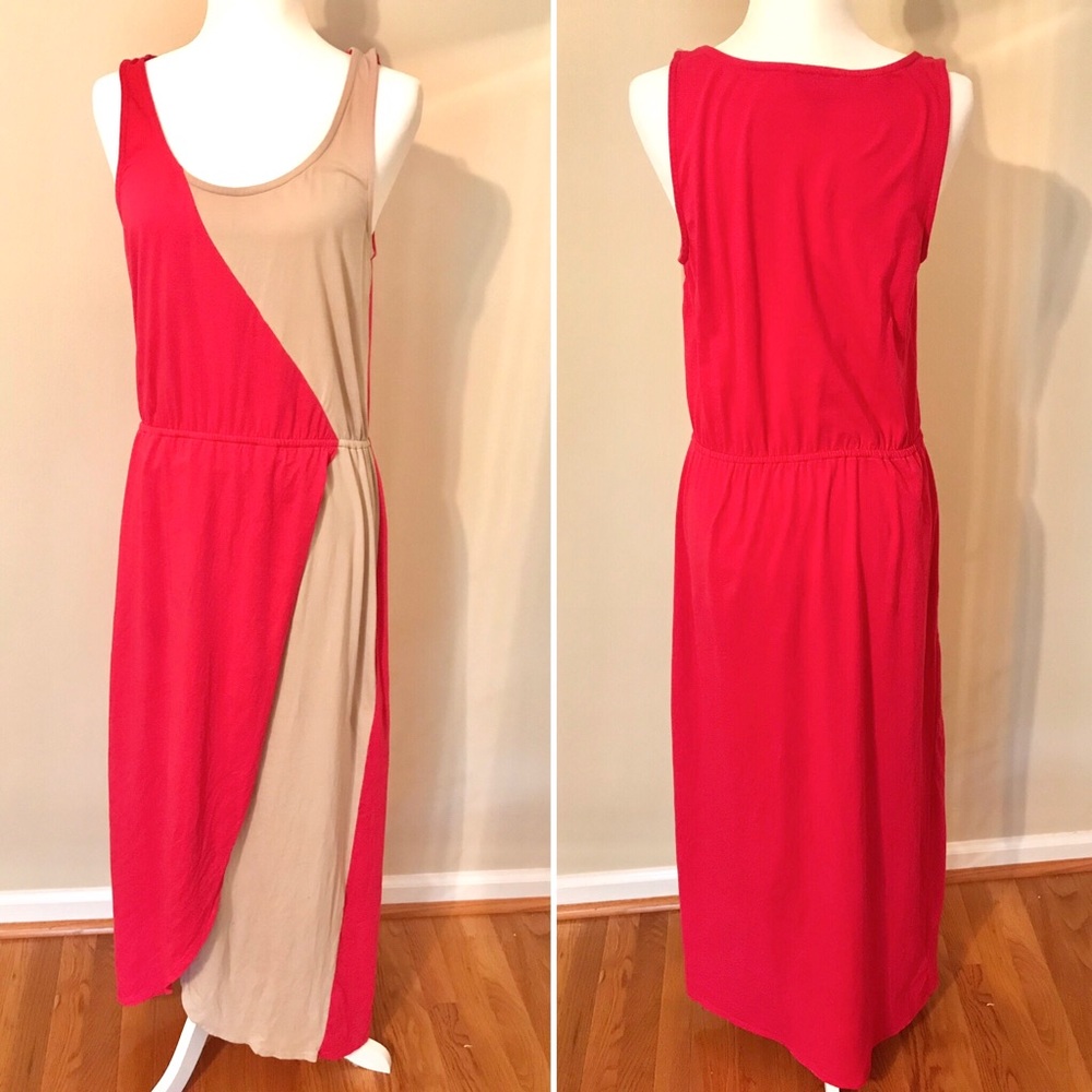 LOFT Sz medium color block maxi dress, pink & tan